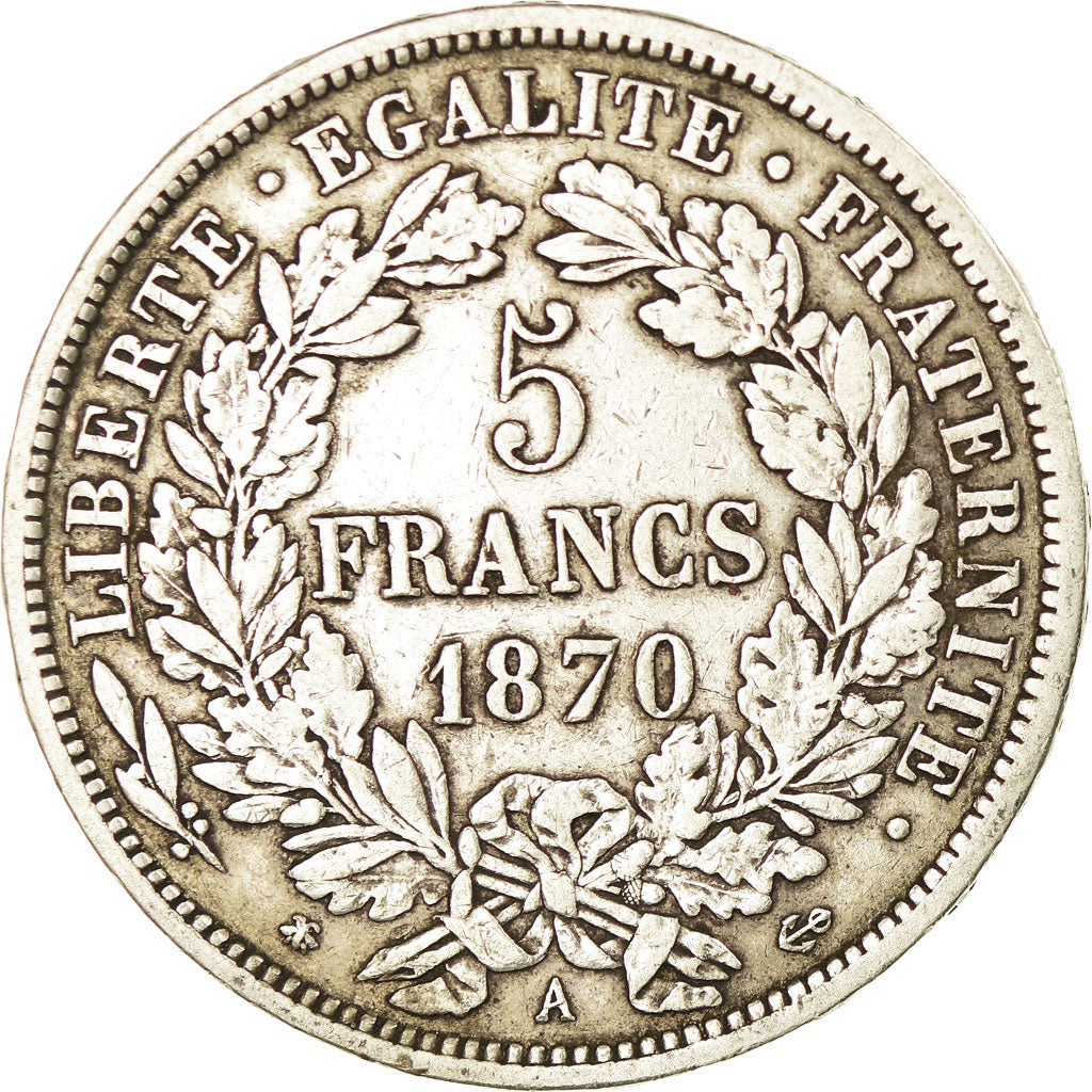 Moneta, Francia, Cérès, 5 Francs, 1870, Paris, BB, Argento, KM:819