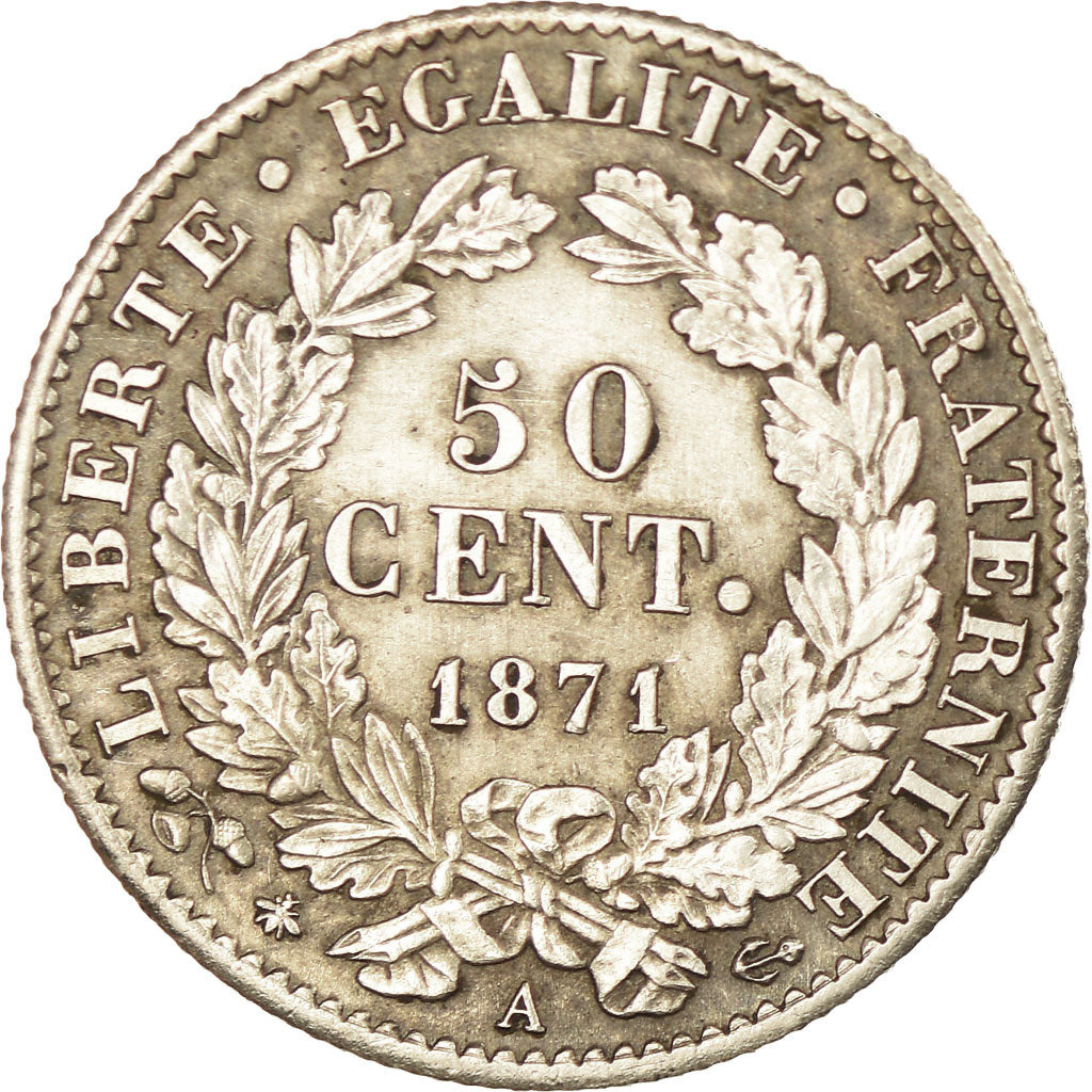 Coin, France, Cérès, 50 Centimes, 1871, Paris, AU(55-58), Silver, KM:834.1