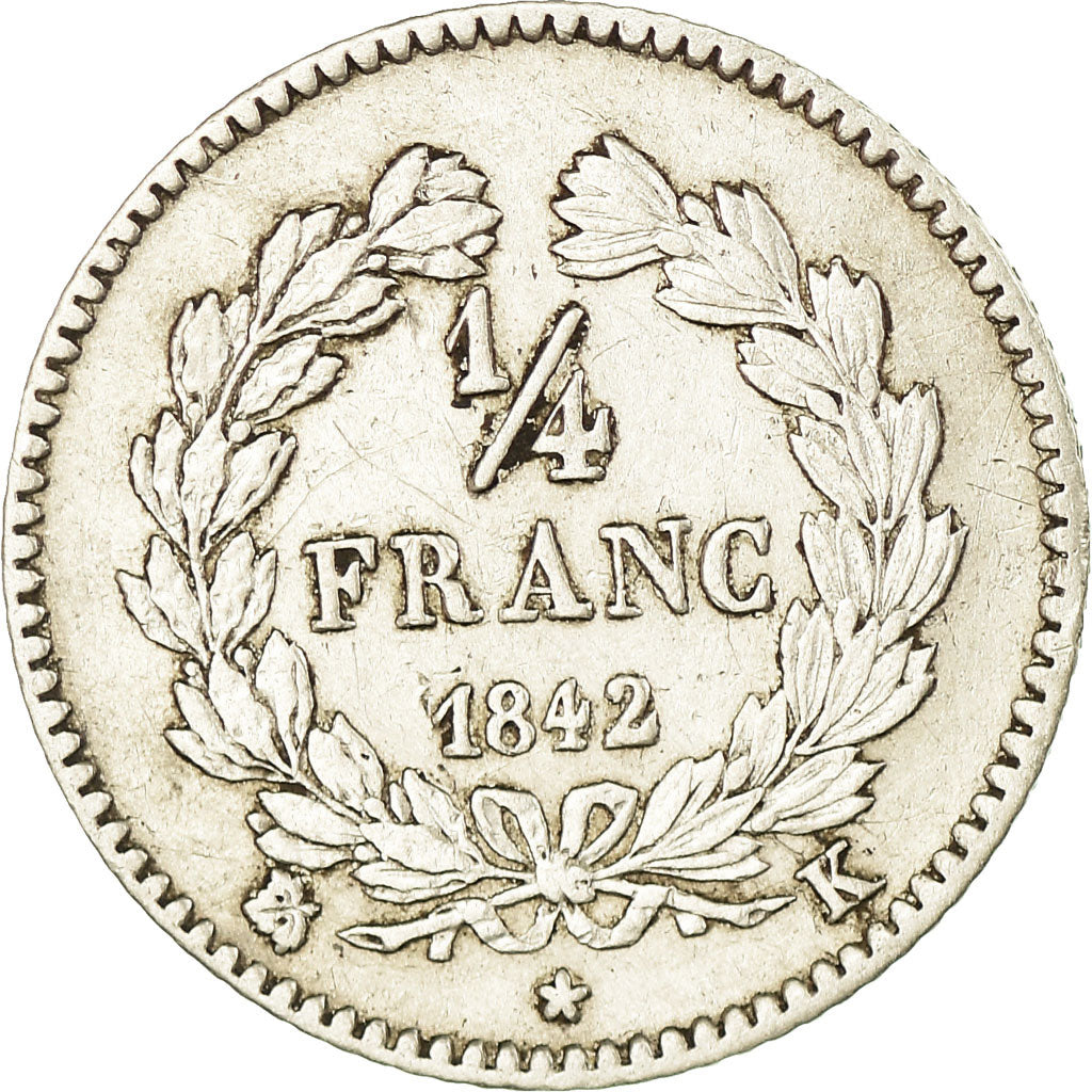 Moneda, Francia, Louis-Philippe, 1/4 Franc, 1842, Bordeaux, MBC, Plata