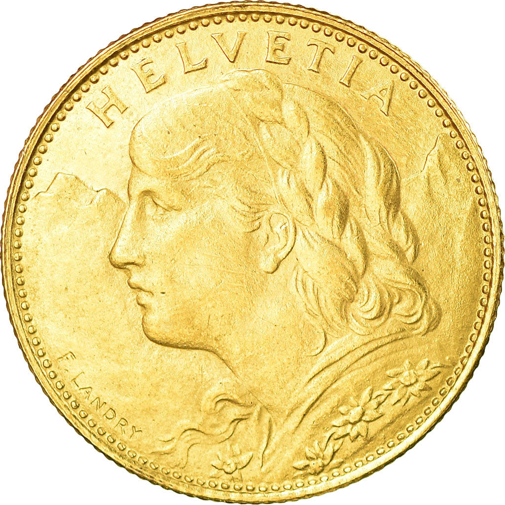 Coin, Switzerland, 10 Francs, 1922, Bern, AU(55-58), Gold, KM:36