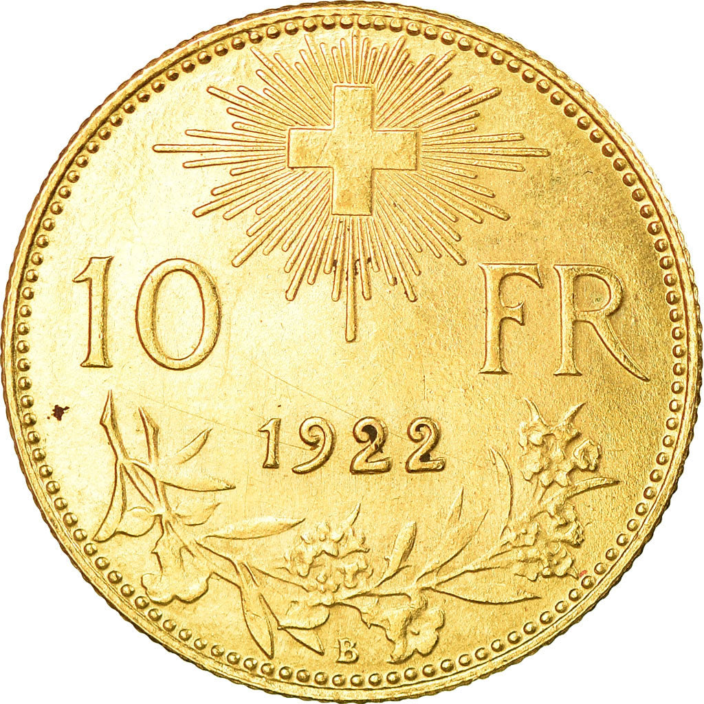 Coin, Switzerland, 10 Francs, 1922, Bern, AU(55-58), Gold, KM:36