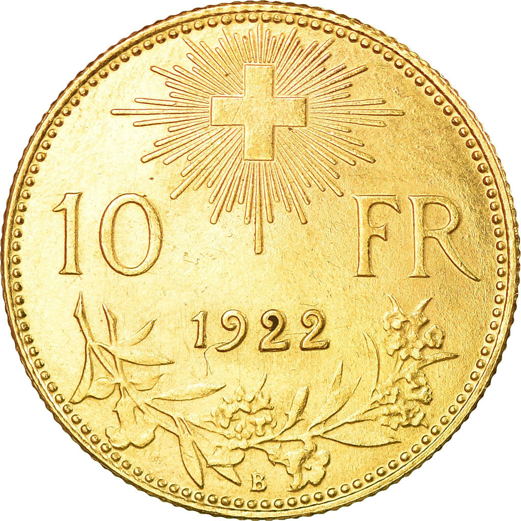 Coin, Switzerland, 10 Francs, 1922, Bern, AU(55-58), Gold, KM:36