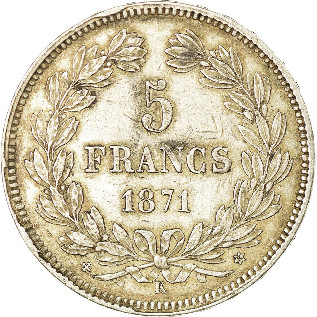 Coin, France, Cérès, 5 Francs, 1871, Bordeaux, EF(40-45), Silver, KM:818.2