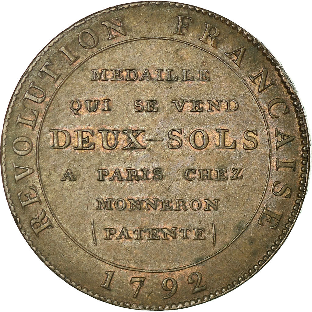 Coin, France, Monneron à la Liberté, 2 Sols, 1792, Birmingham, AU(50-53)