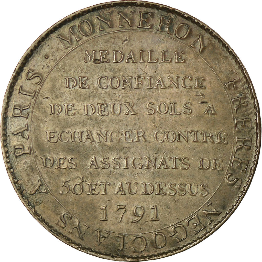 Coin, France, Monneron à la Liberté, 2 Sols, 1791, Birmingham, AU(50-53)