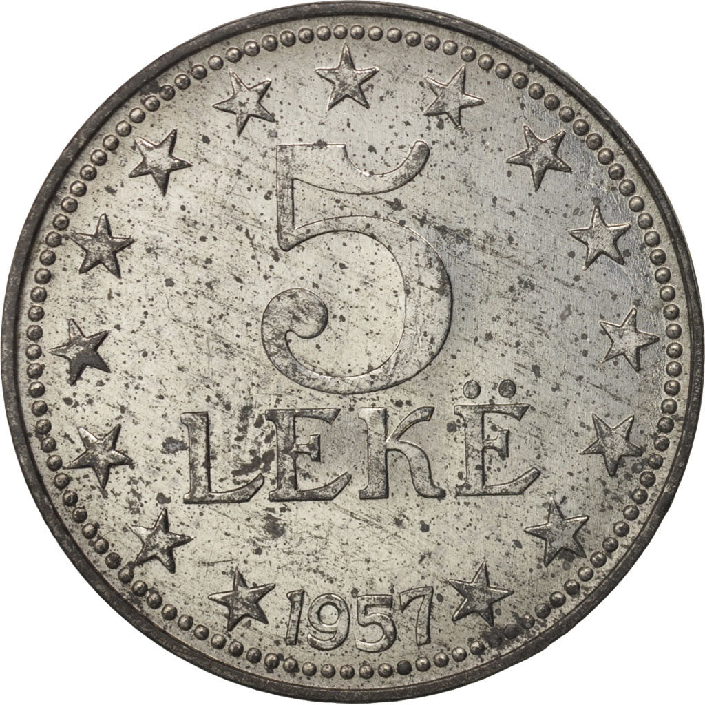 Albania, 5 Lekë, 1957, Zinc, KM:38