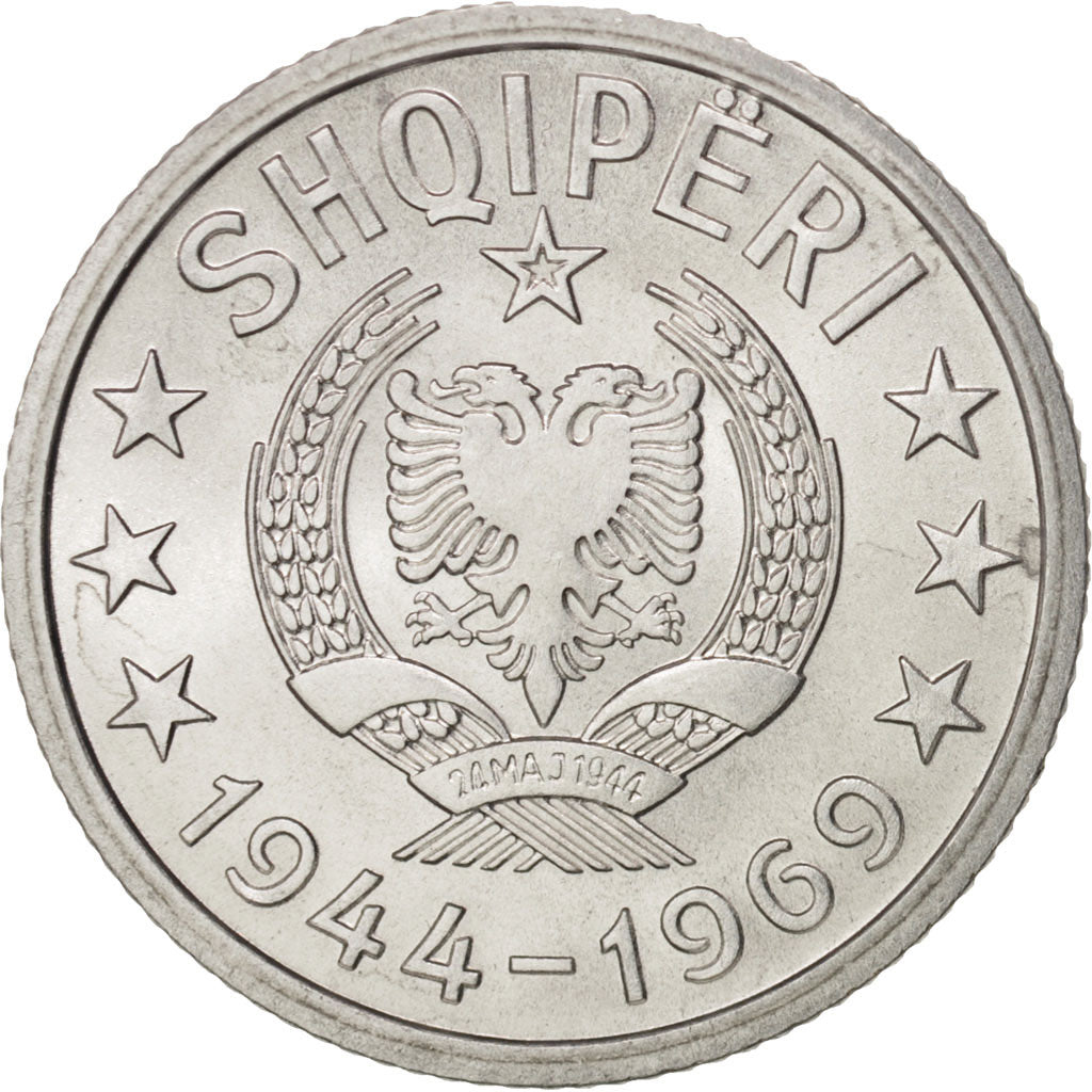 Albania, 5 Qindarka, 1969, Aluminum, KM:44