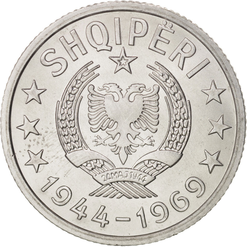 Albania, 10 Qindarka, 1969, Aluminum, KM:45