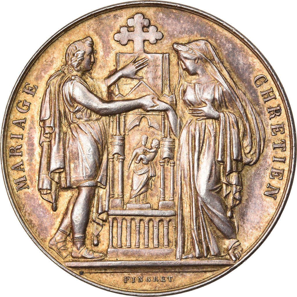France, Medal, Religion, Mariage Chrétien, Pingret, AU(55-58), Silver