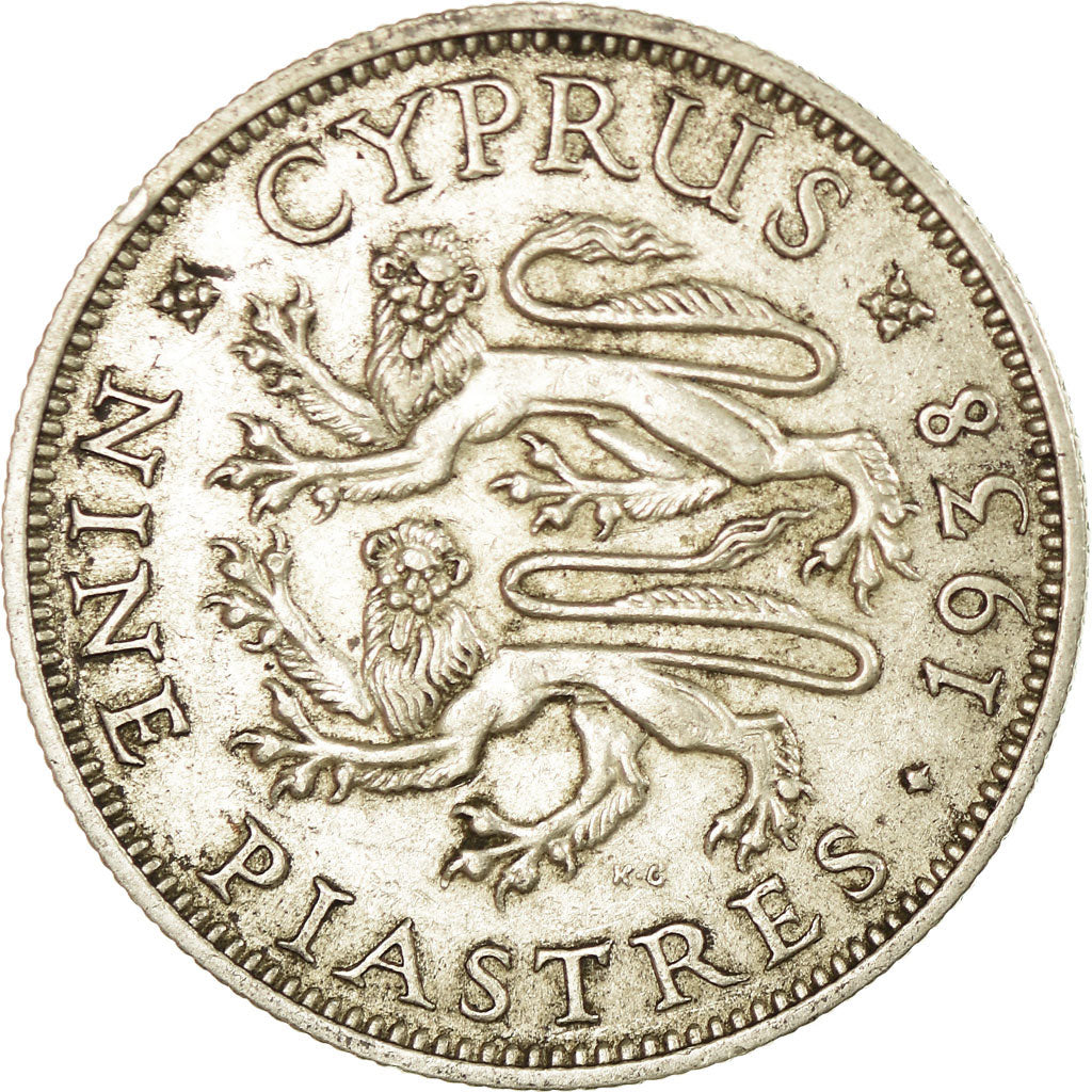 Coin, Cyprus, George VI, 9 Piastres, 1938, AU(50-53), Silver, KM:25