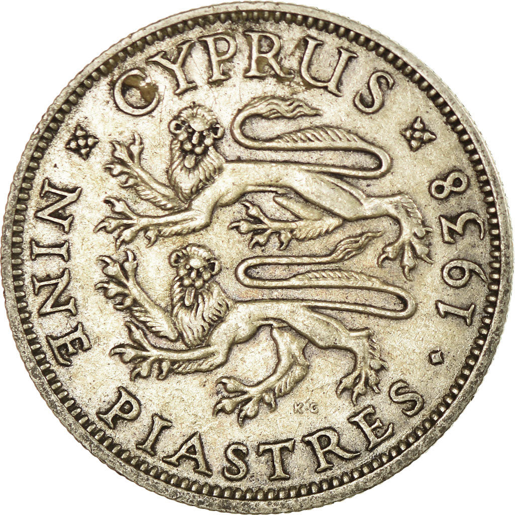 Coin, Cyprus, George VI, 9 Piastres, 1938, EF(40-45), Silver, KM:25