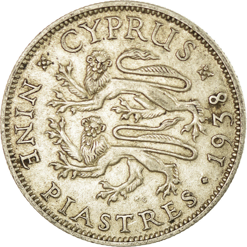 Coin, Cyprus, George VI, 9 Piastres, 1938, EF(40-45), Silver, KM:25
