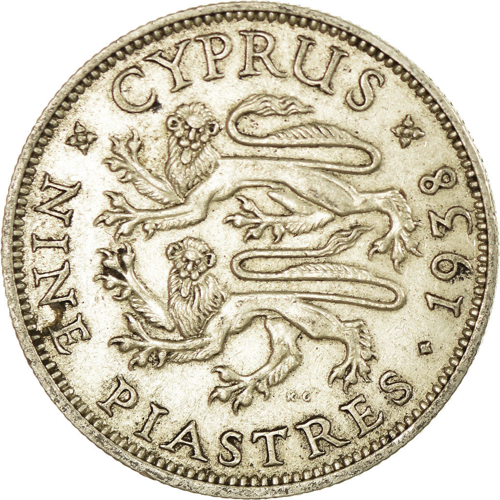 Coin, Cyprus, George VI, 9 Piastres, 1938, AU(50-53), Silver, KM:25