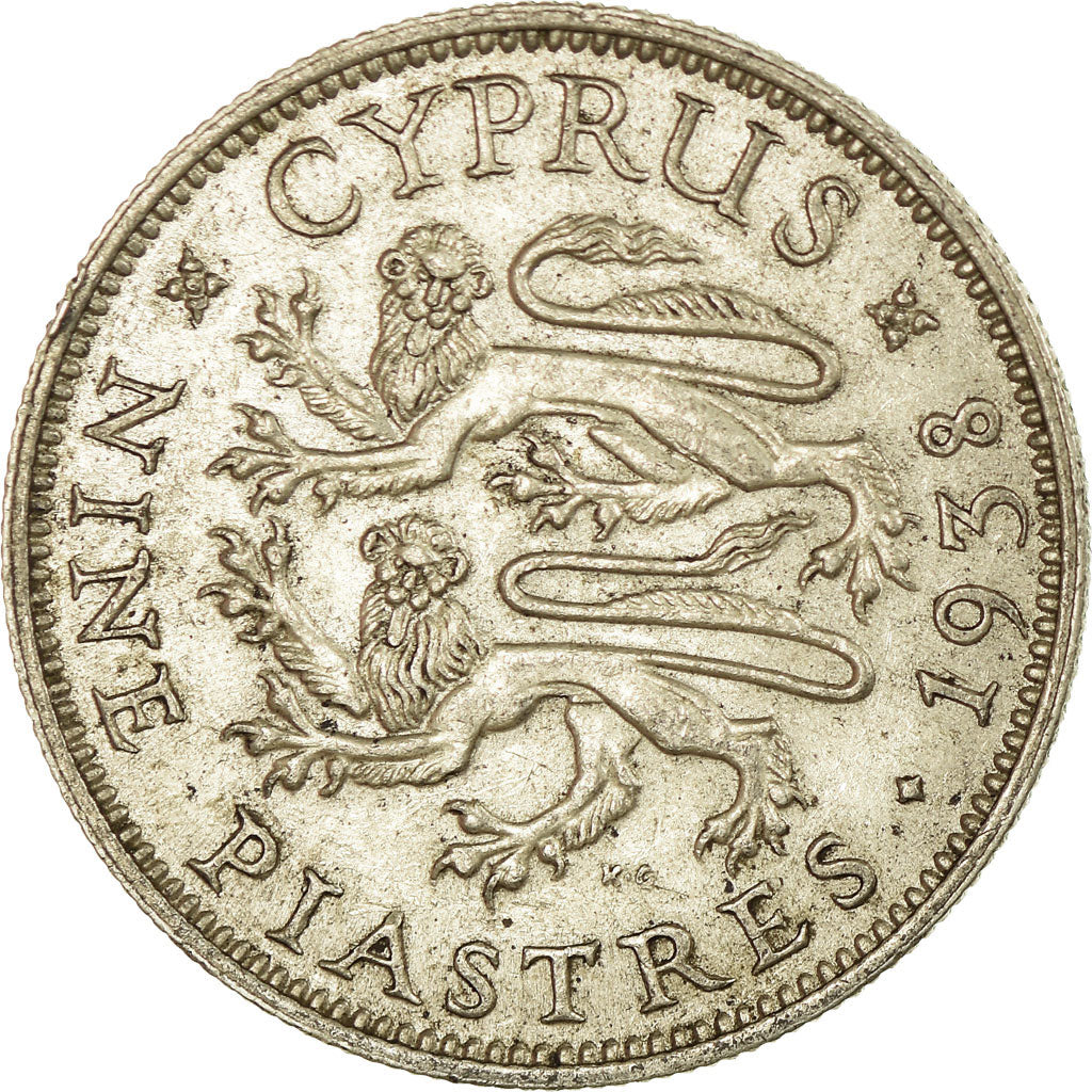 Coin, Cyprus, George VI, 9 Piastres, 1938, AU(50-53), Silver, KM:25