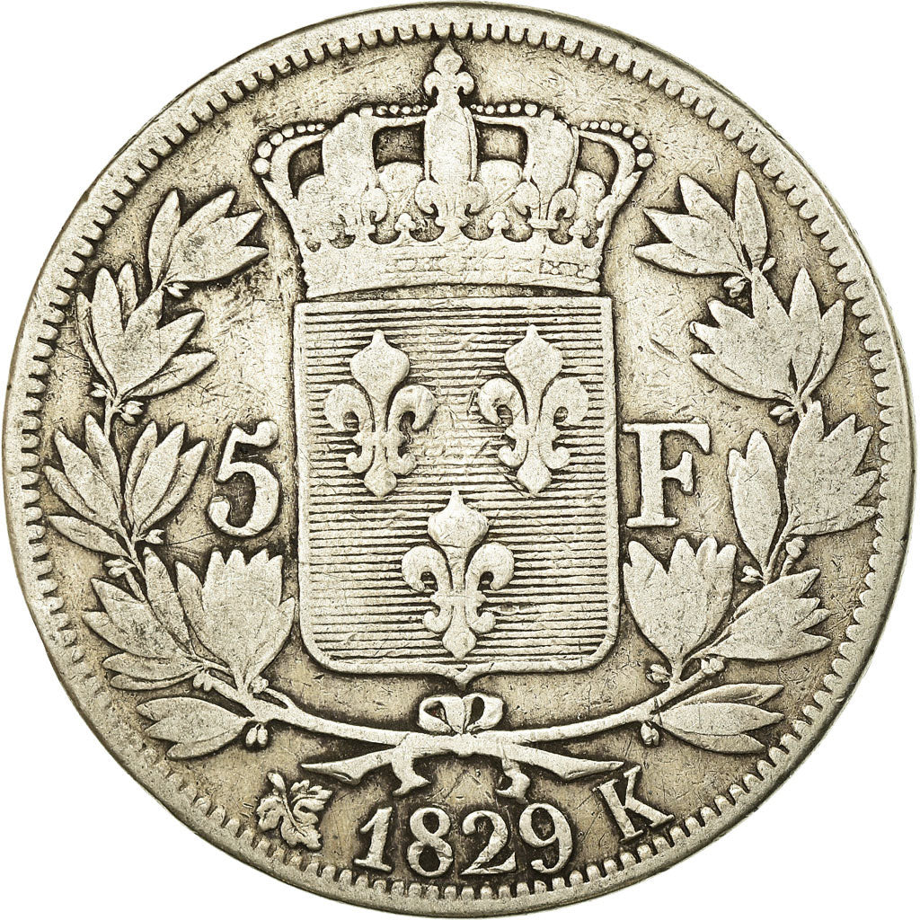 Moneta, Francja, Charles X, 5 Francs, 1829, Bordeaux, VF(20-25), Srebro