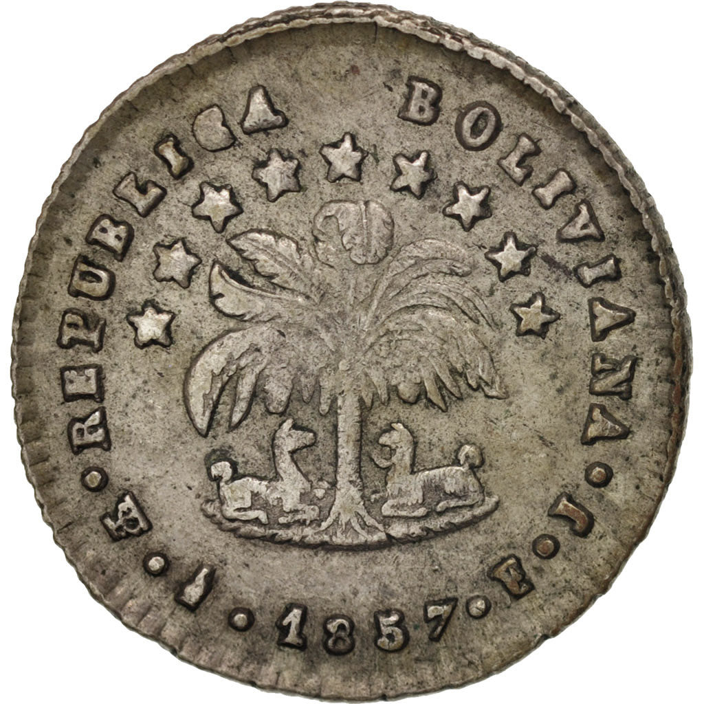 Bolivia, 1/2 Sol, 1857, Potosi, Silver, KM:118.2