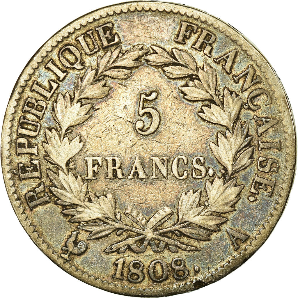 Coin, France, Napoléon I, 5 Francs, 1808, Paris, VF(30-35), Silver, KM:686.1