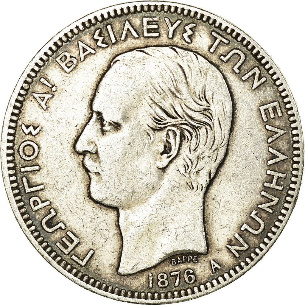 Coin, Greece, George I, 5 Drachmai, 1876, Paris, EF(40-45), Silver, KM:46
