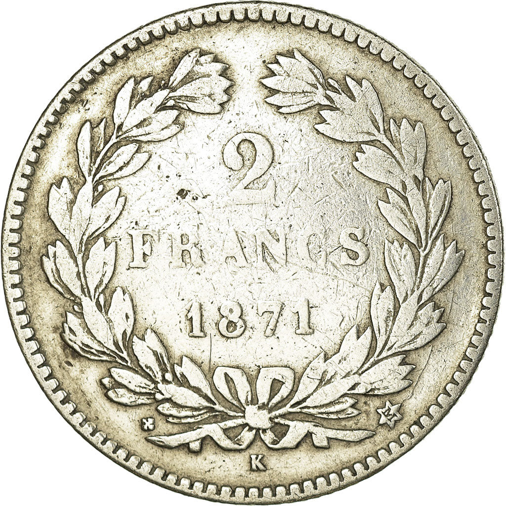 Coin, France, Cérès, 2 Francs, 1871, Bordeaux, VF(20-25), Silver, KM:816.2