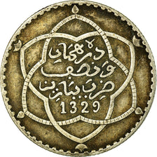 Coin, Morocco, 'Abd al-Hafiz, 1/4 Rial, 2-1/2 Dirhams, 1911, bi-Bariz, Paris