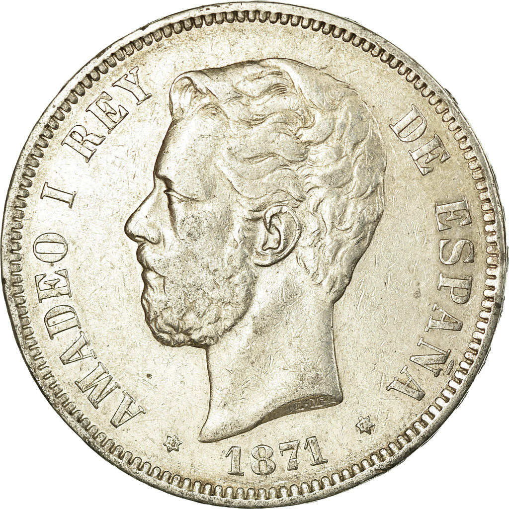 Coin, Spain, Amadeao I, 5 Pesetas, 1871, Madrid, EF(40-45), Silver, KM:666