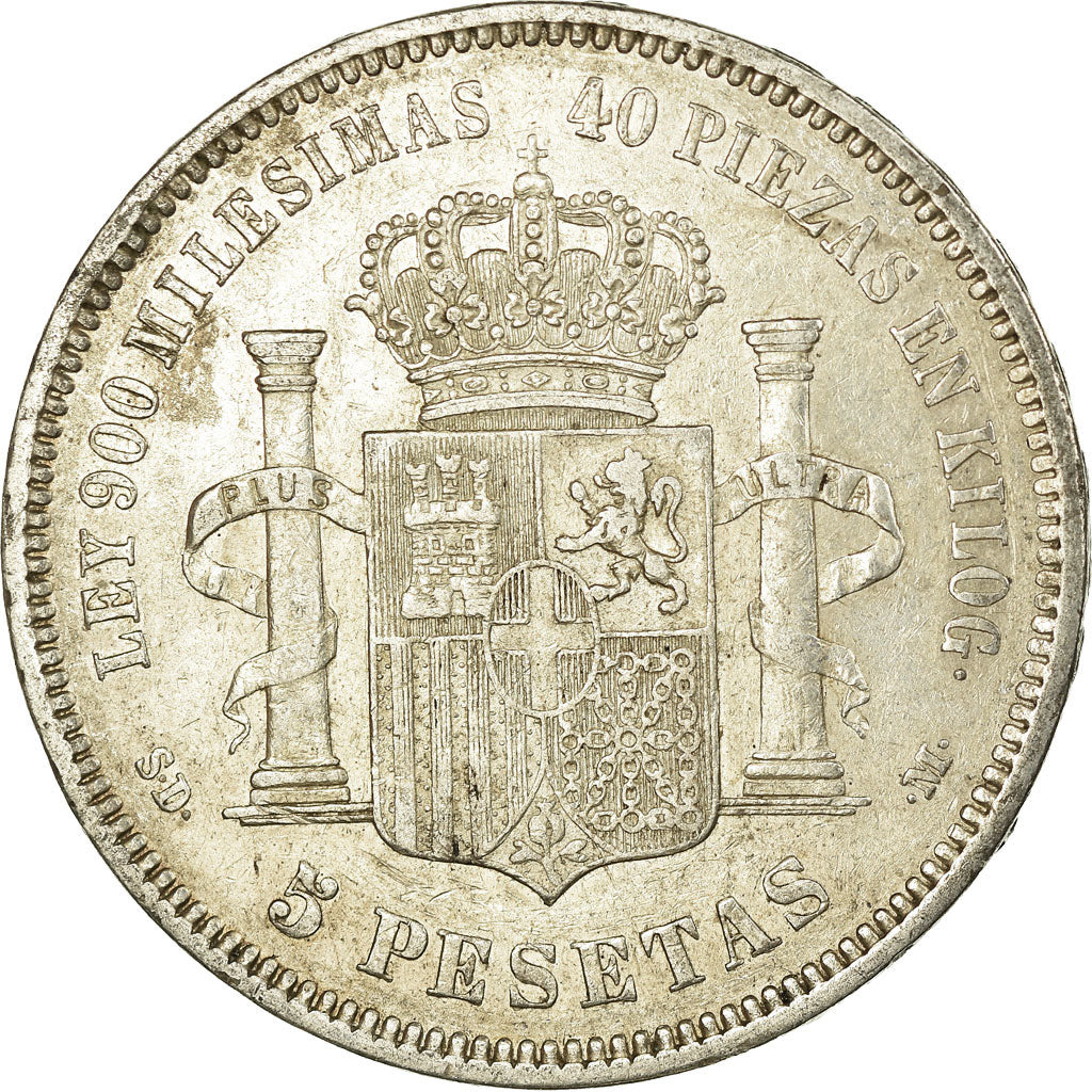 Coin, Spain, Amadeao I, 5 Pesetas, 1871, Madrid, EF(40-45), Silver, KM:666