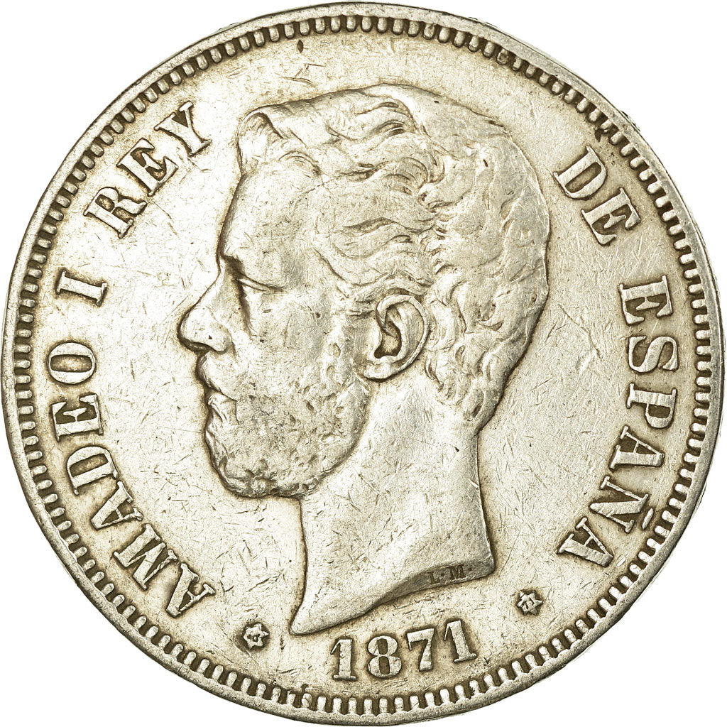 Monnaie, Espagne, Amadeao I, 5 Pesetas, 1871, Madrid, TB+, Argent, KM:666
