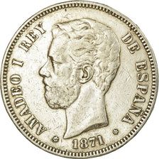 Monnaie, Espagne, Amadeao I, 5 Pesetas, 1871, Madrid, TB+, Argent, KM:666