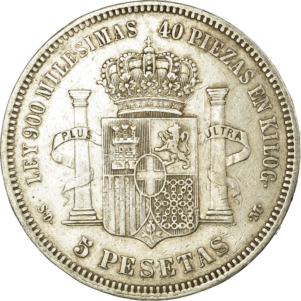 Monnaie, Espagne, Amadeao I, 5 Pesetas, 1871, Madrid, TB+, Argent, KM:666