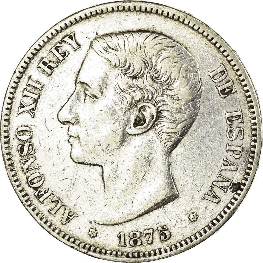Coin, Spain, Alfonso XII, 5 Pesetas, 1875, Madrid, EF(40-45), Silver, KM:671