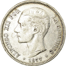 Moneda, España, Alfonso XII, 5 Pesetas, 1877, Madrid, BC+, Plata, KM:676
