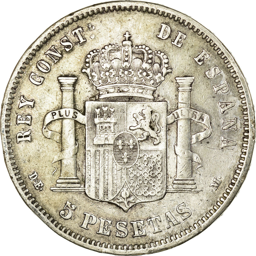 Moneda, España, Alfonso XII, 5 Pesetas, 1877, Madrid, BC+, Plata, KM:676