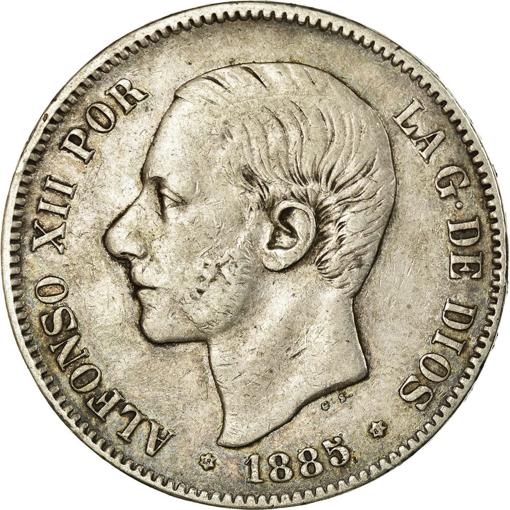 Coin, Spain, Alfonso XII, 5 Pesetas, 1885 (87), Madrid, EF(40-45), Silver