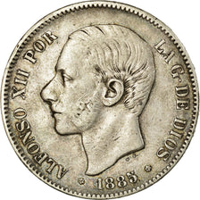 Coin, Spain, Alfonso XII, 5 Pesetas, 1885 (87), Madrid, EF(40-45), Silver