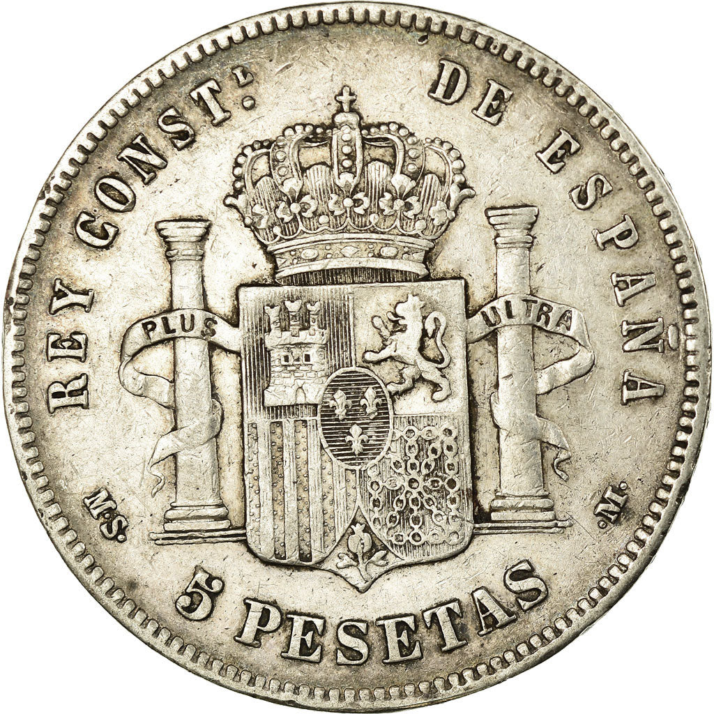 Coin, Spain, Alfonso XII, 5 Pesetas, 1885 (87), Madrid, EF(40-45), Silver