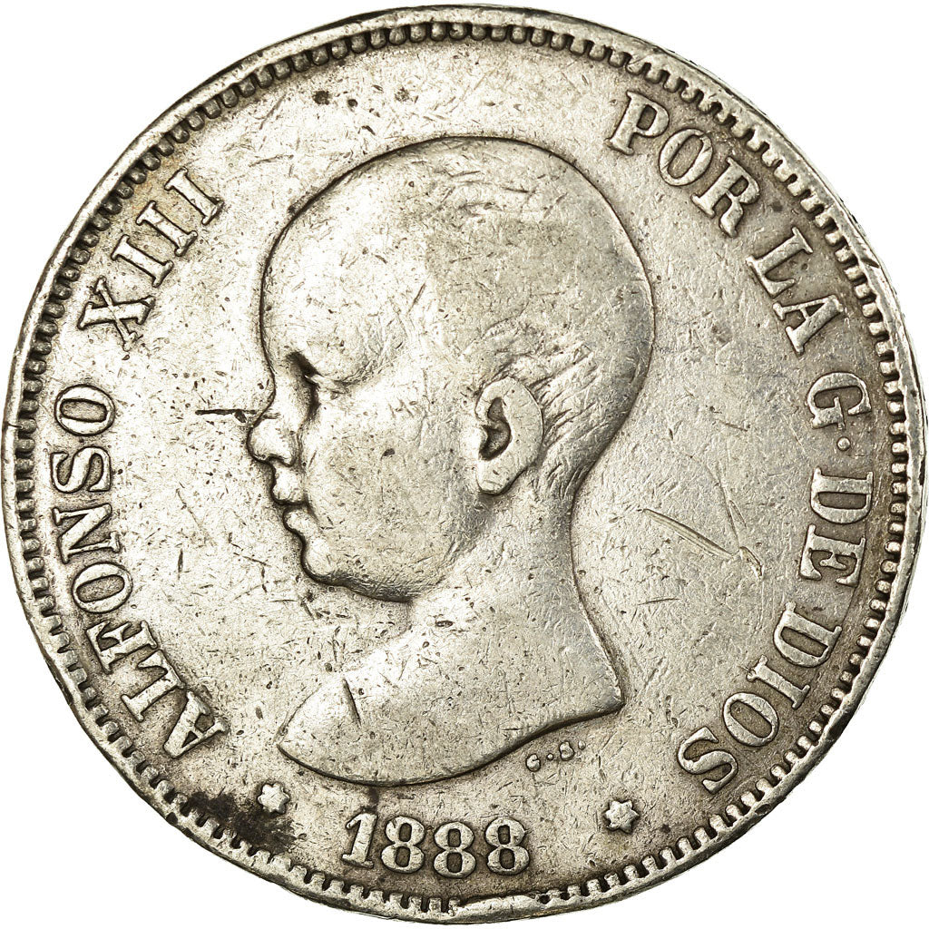 Coin, Spain, Alfonso XIII, 5 Pesetas, 1888, Madrid, VF(30-35), Silver, KM:689
