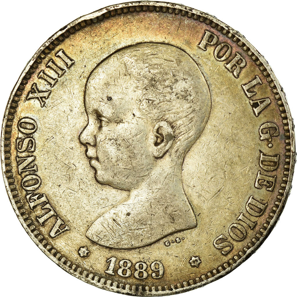 Coin, Spain, Alfonso XIII, 5 Pesetas, 1889, Madrid, EF(40-45), Silver, KM:689