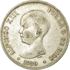 Moneda, España, Alfonso XIII, 5 Pesetas, 1889, Madrid, BC+, Plata, KM:689