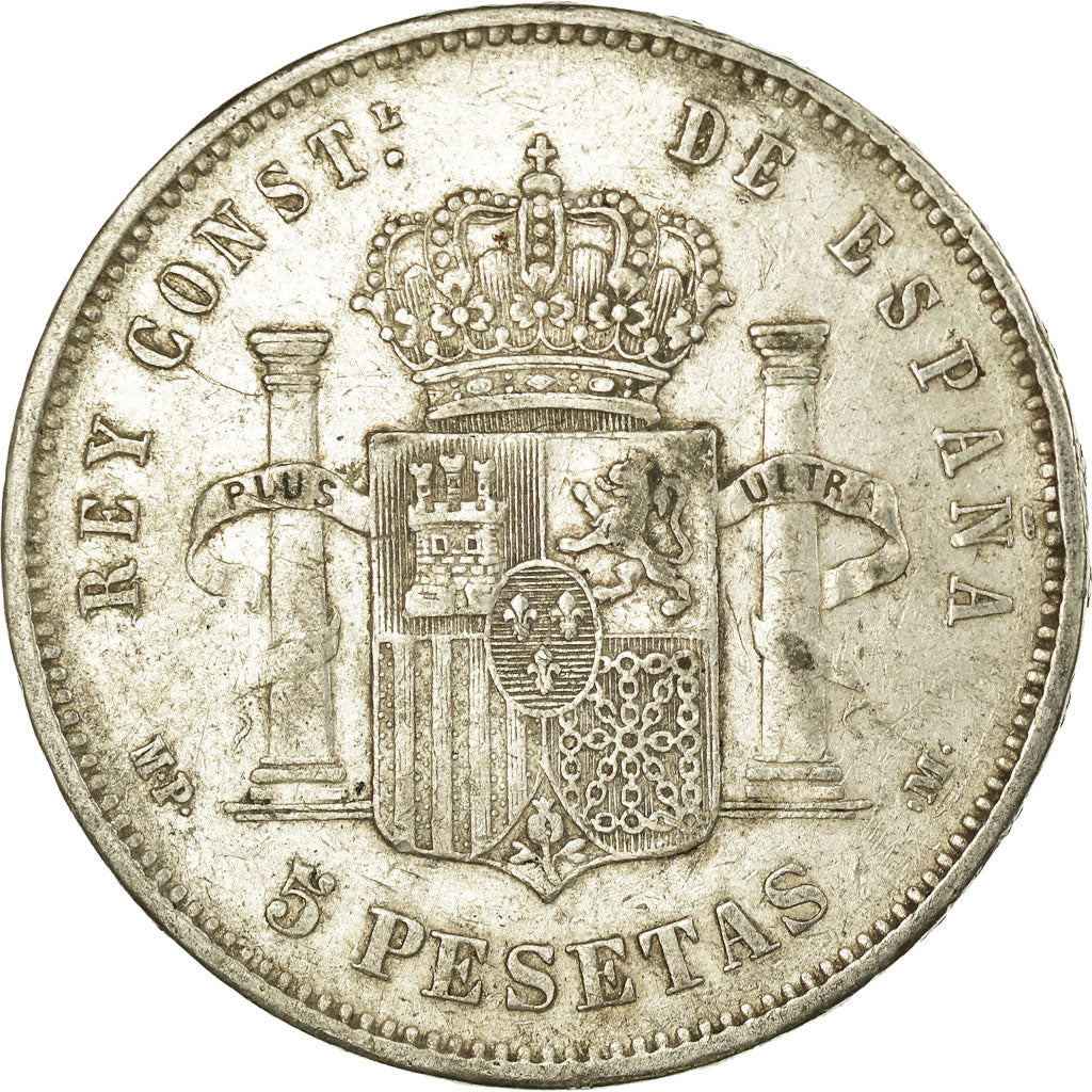 Moneda, España, Alfonso XIII, 5 Pesetas, 1889, Madrid, BC+, Plata, KM:689