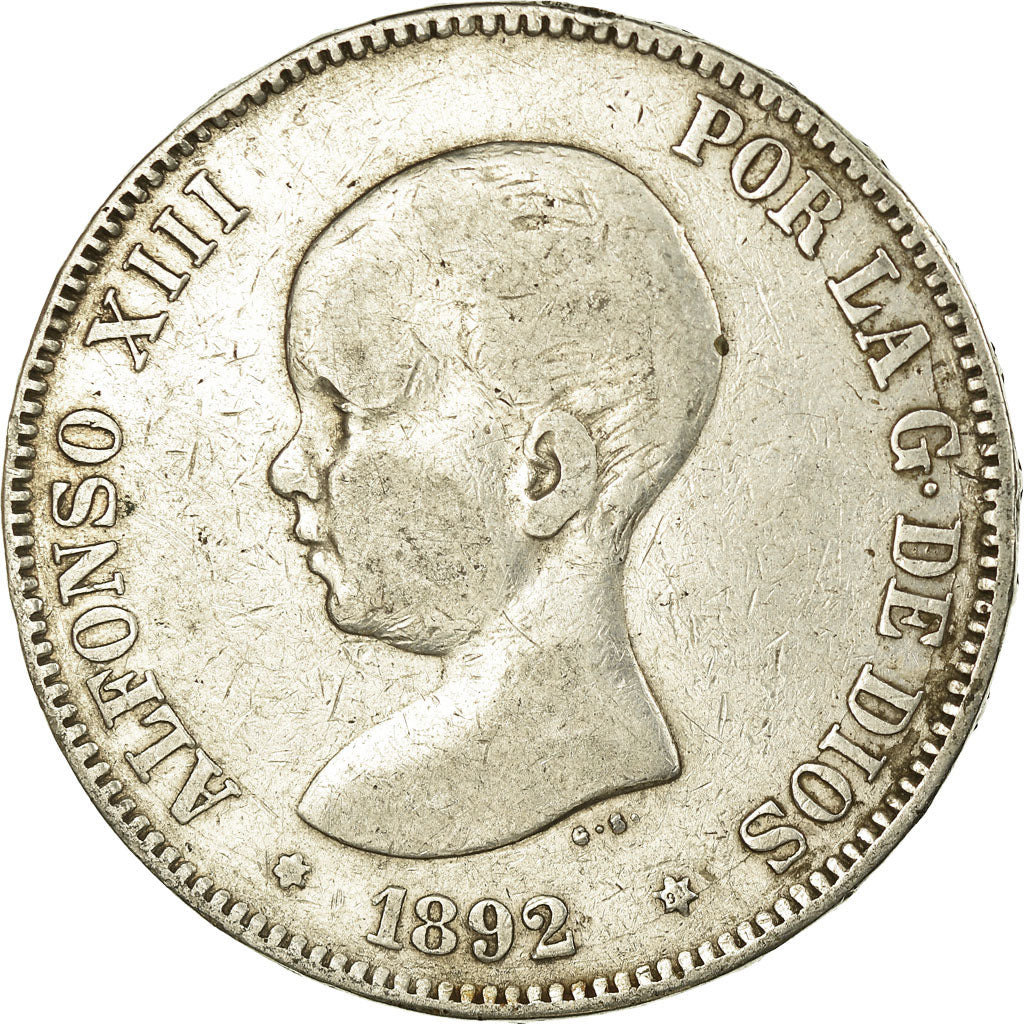 Coin, Spain, Alfonso XIII, 5 Pesetas, 1892, Madrid, VF(30-35), Silver, KM:700
