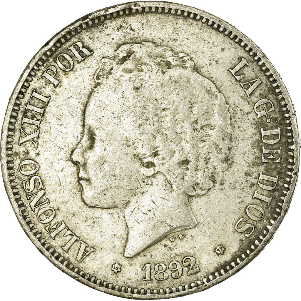 Coin, Spain, Alfonso XIII, 5 Pesetas, 1892, Madrid, VF(30-35), Silver, KM:700