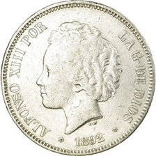 Monnaie, Espagne, Alfonso XIII, 5 Pesetas, 1892, Madrid, TTB, Argent, KM:700