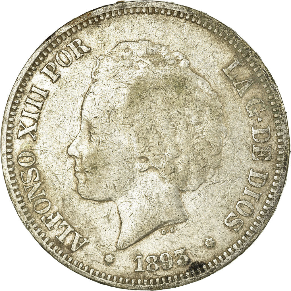 Münze, Spanien, Alfonso XIII, 5 Pesetas, 1893, Madrid, S+, Silber, KM:700
