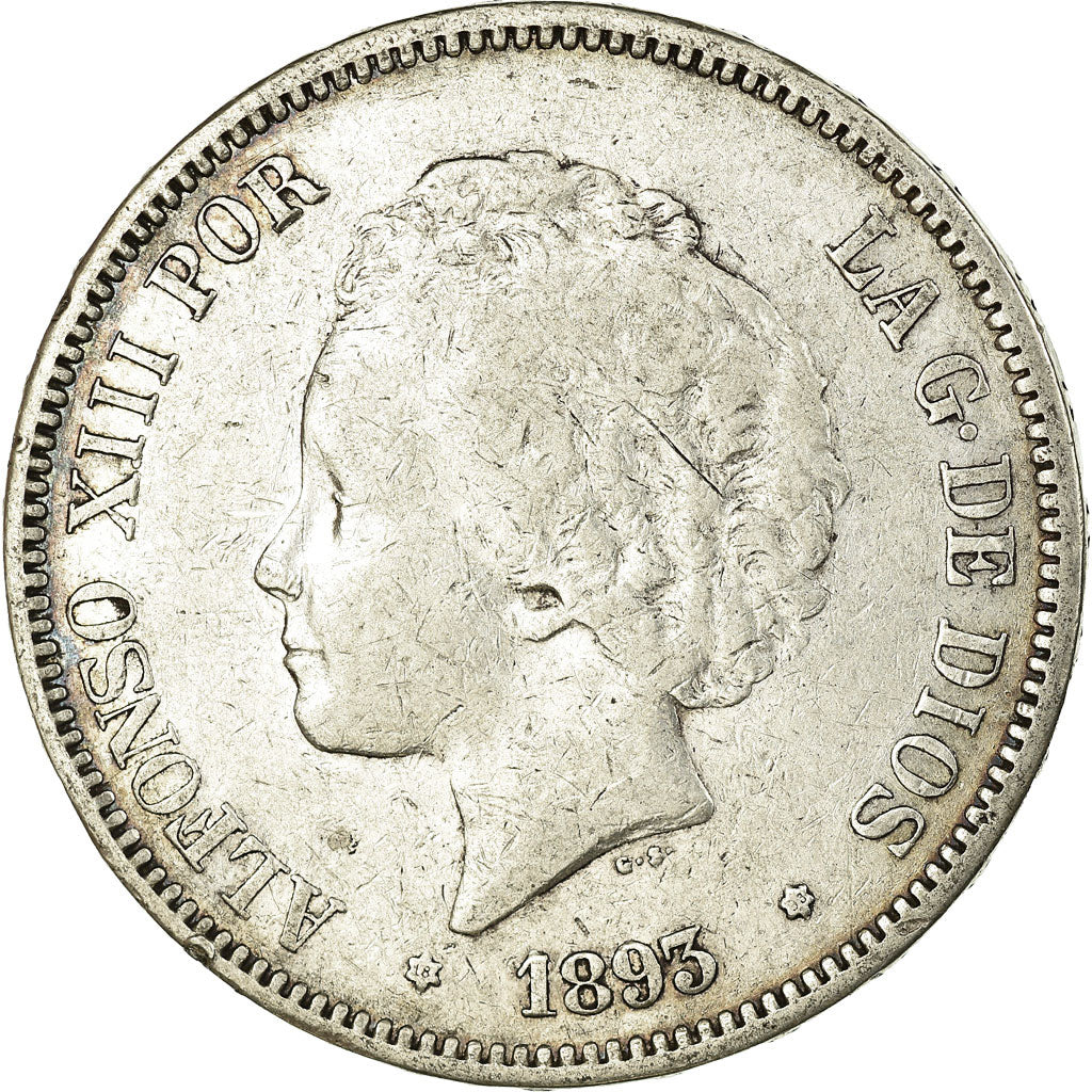 Coin, Spain, Alfonso XIII, 5 Pesetas, 1893, Madrid, VF(30-35), Silver, KM:700