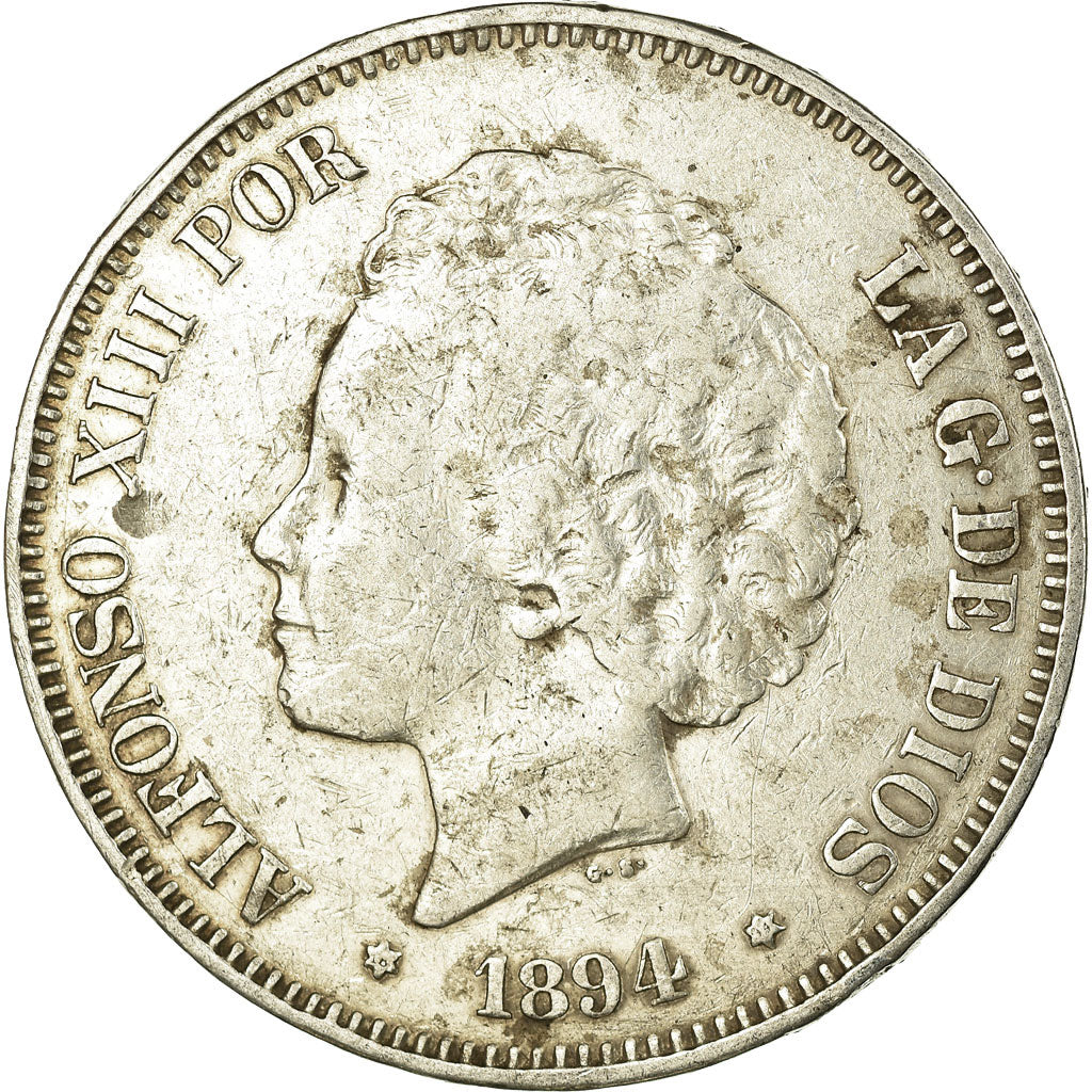 Coin, Spain, Alfonso XIII, 5 Pesetas, 1894, Madrid, VF(30-35), Silver, KM:700
