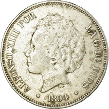 Coin, Spain, Alfonso XIII, 5 Pesetas, 1894, Madrid, VF(30-35), Silver, KM:700