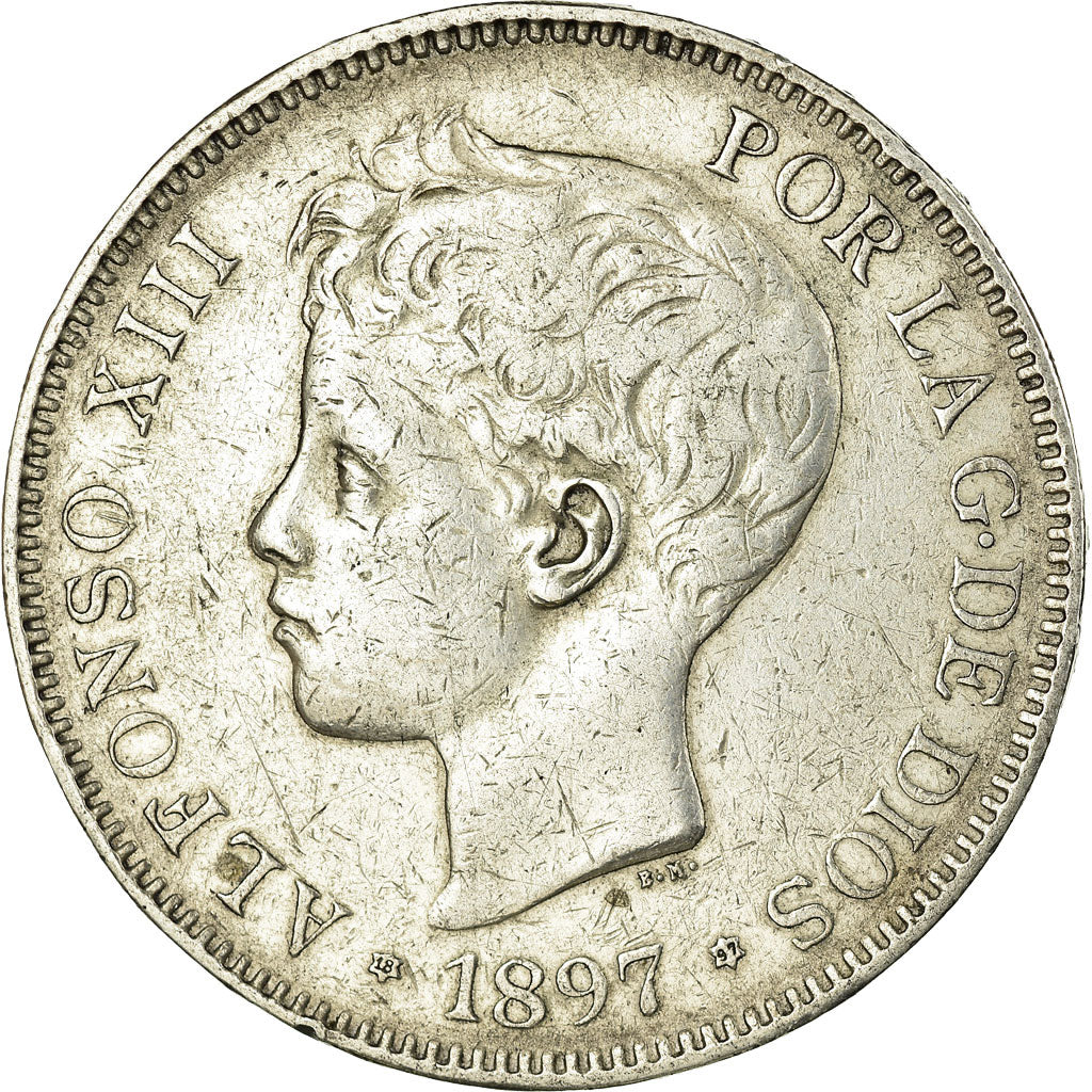Münze, Spanien, Alfonso XIII, 5 Pesetas, 1897, Madrid, S+, Silber, KM:707