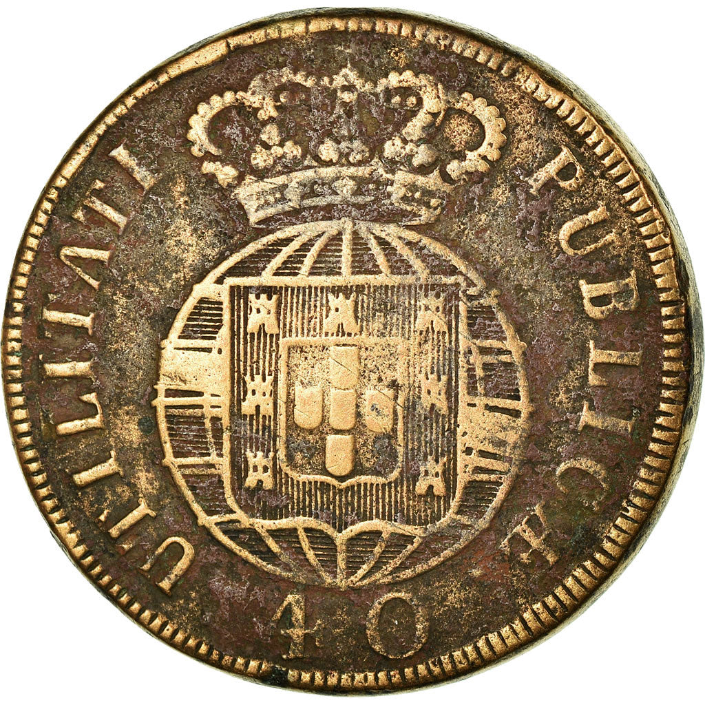 Moneda, Portugal, Jo, 40 Reis, Pataco, 1822, BC+, Bronce, KM:370