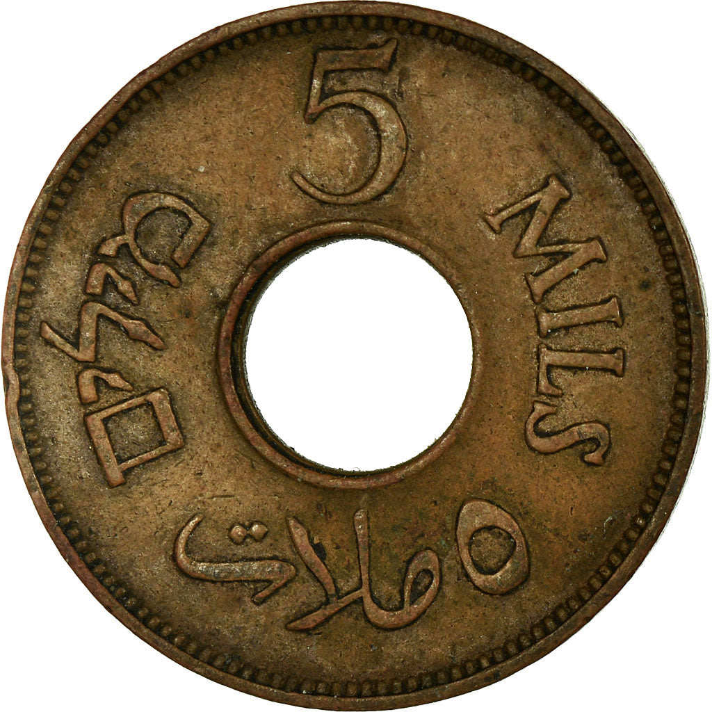 Coin, Palestine, 5 Mils, 1942, AU(50-53), Bronze, KM:3a