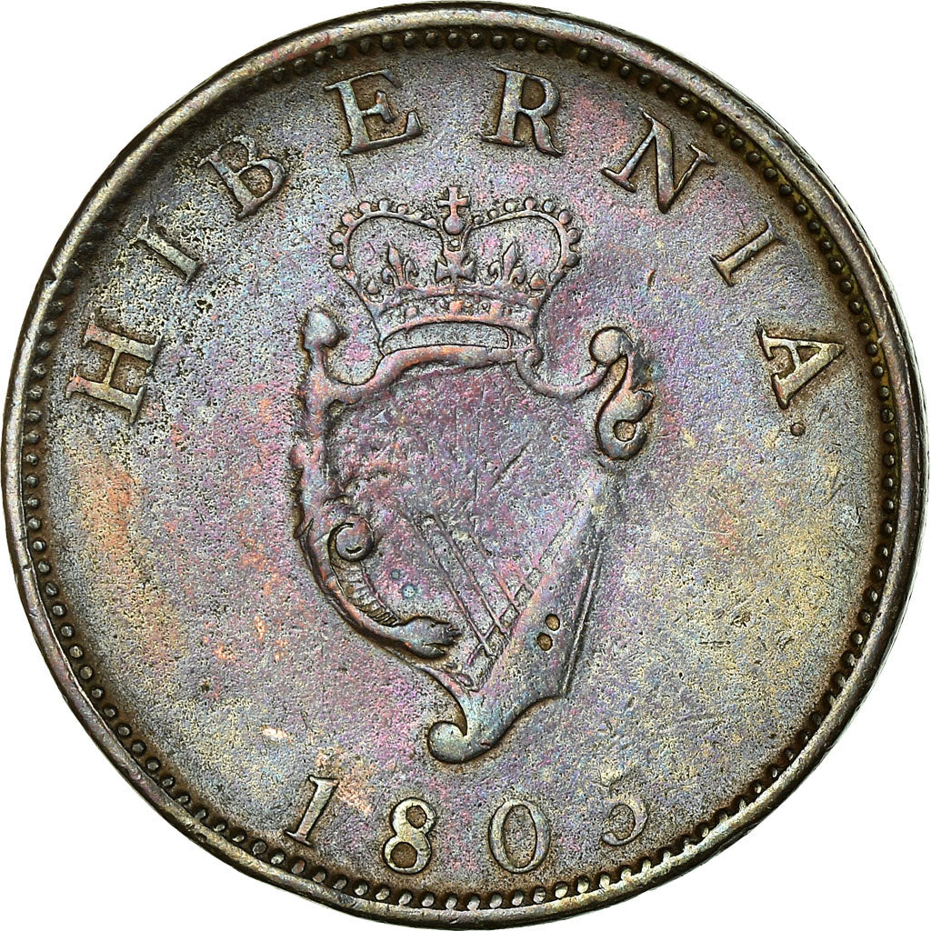 Coin, Ireland, George III, 1/2 Penny, 1805, EF(40-45), Copper, KM:147.1